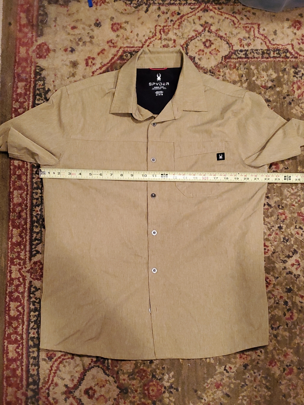 Spyder Men’s Tan Short Sleeve Button-Down Shirt - Chest Pocket